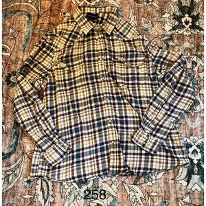 Lucky Brand Mens Pearl Snap Western Shirt Long Sleeve Plaid Medium M Tan Brown
